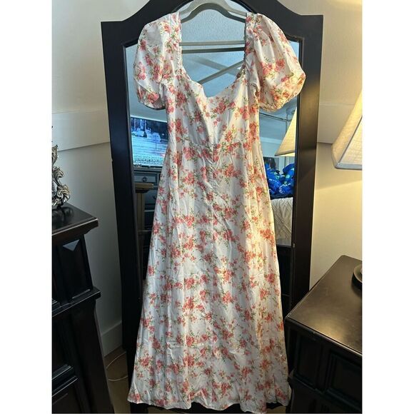 NEW Puff Sleeve Floral Split Maxi Dress Flowy A Line XL - Picture 6 of 7